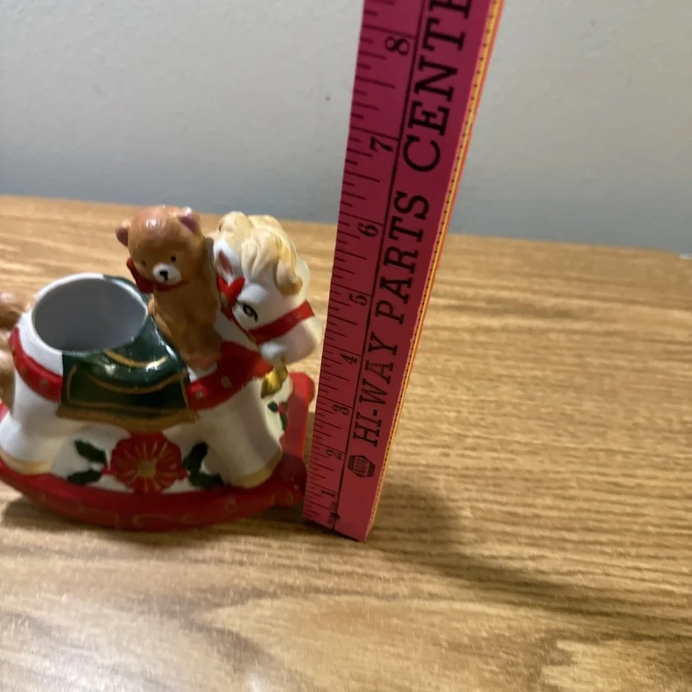 Rocking Horse Bear Rider Planter‎ 1992 Poinsettia Vintage Christmas I'll